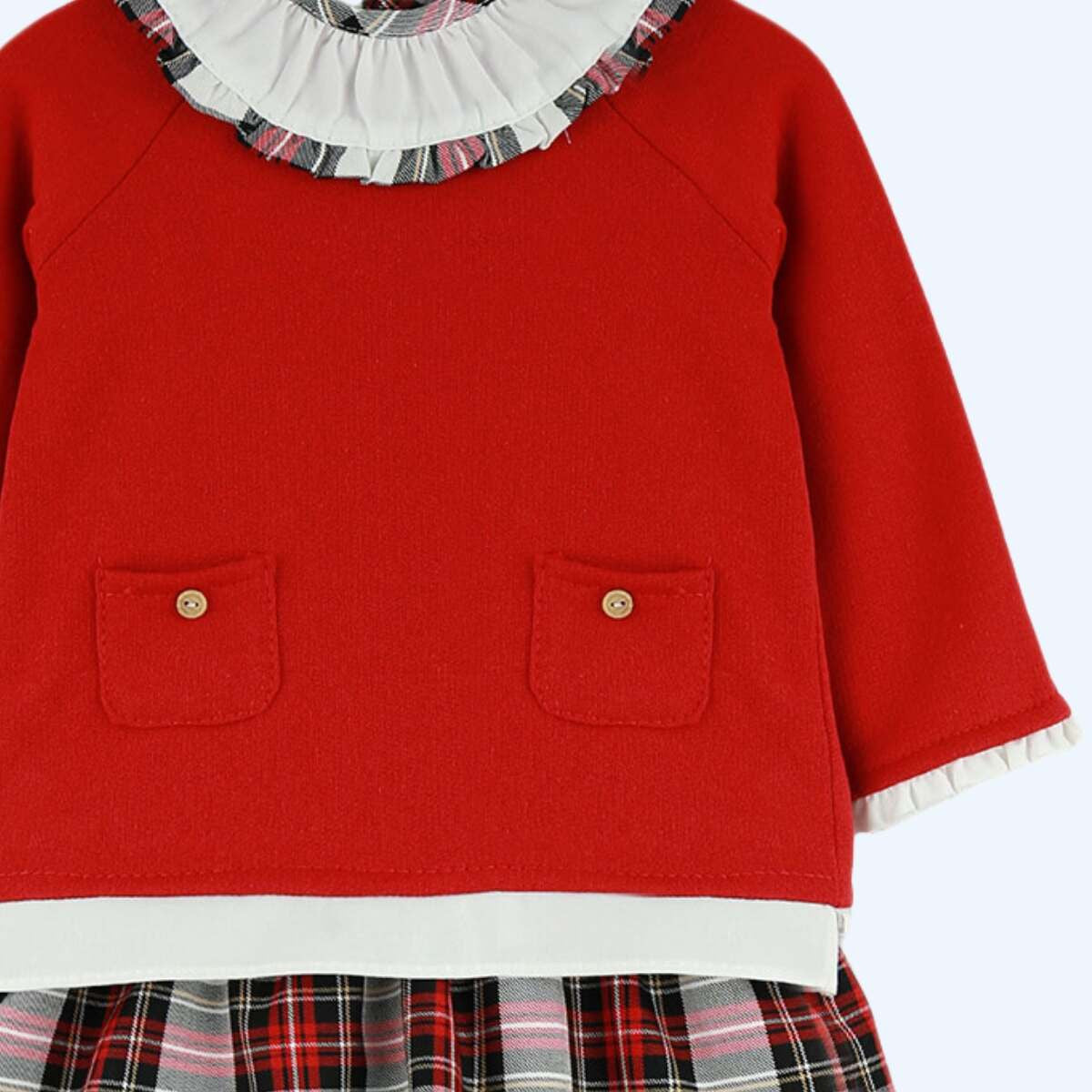 Conjunto de Suéter Rojo con Falda Cubre Pañal en Tartan