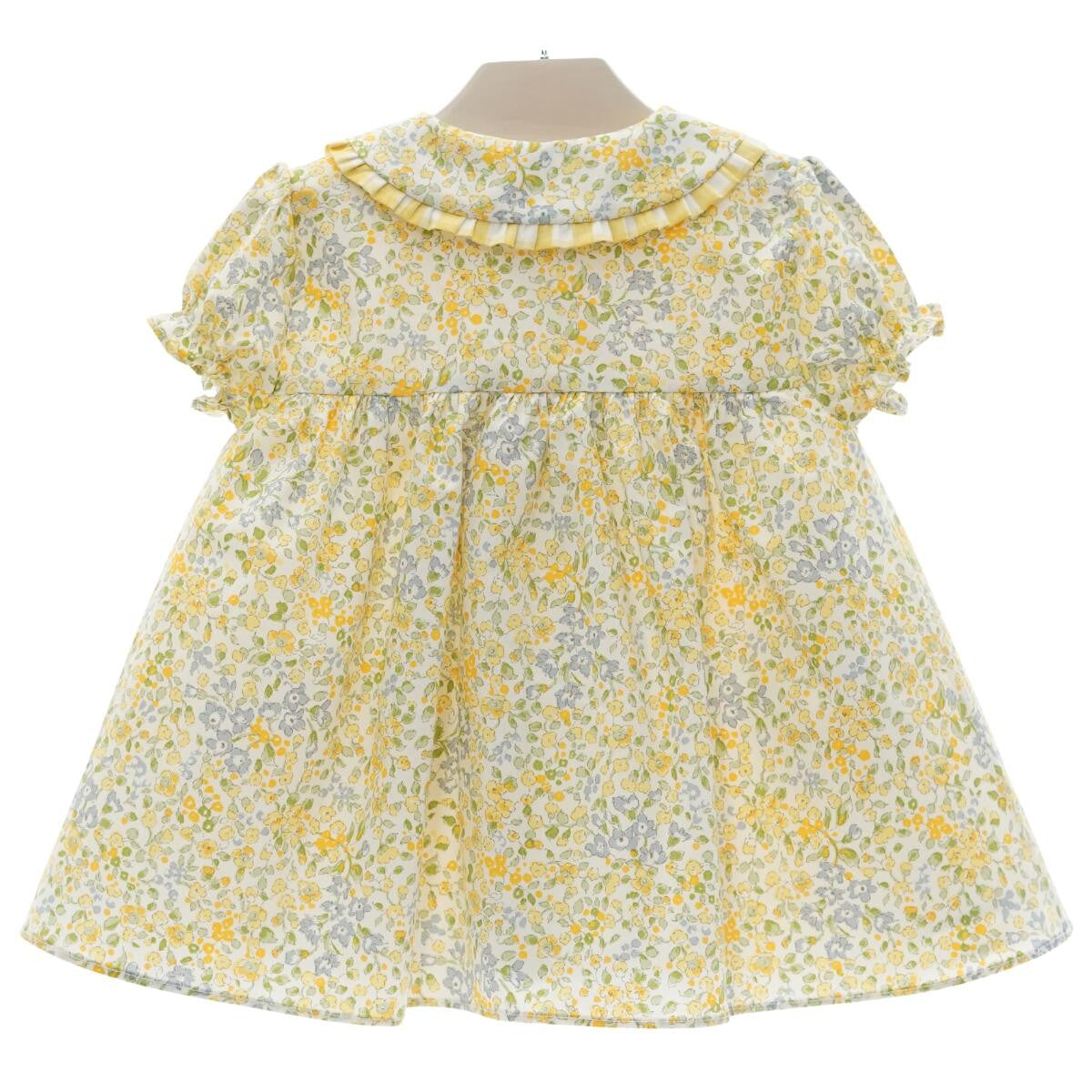 Vestido Floral Amarillo Pastel con Cuello Peter Pan