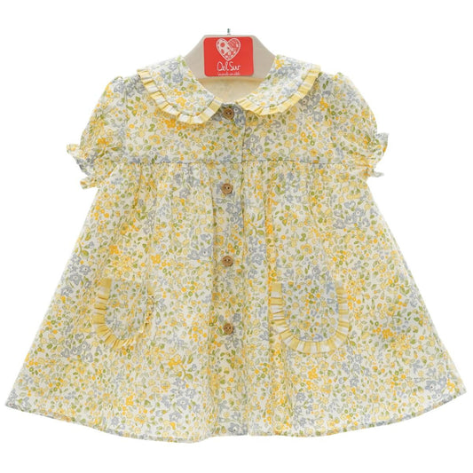 Vestido Floral Amarillo Pastel con Cuello Peter Pan