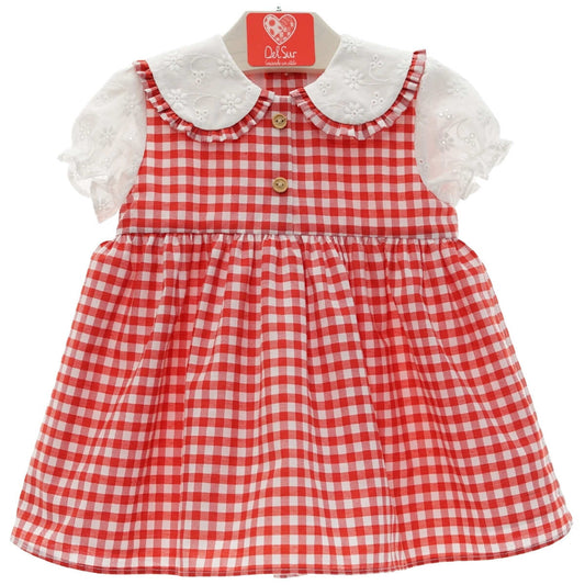 Vestido Vichy Rojo con Cuello Peter Pan