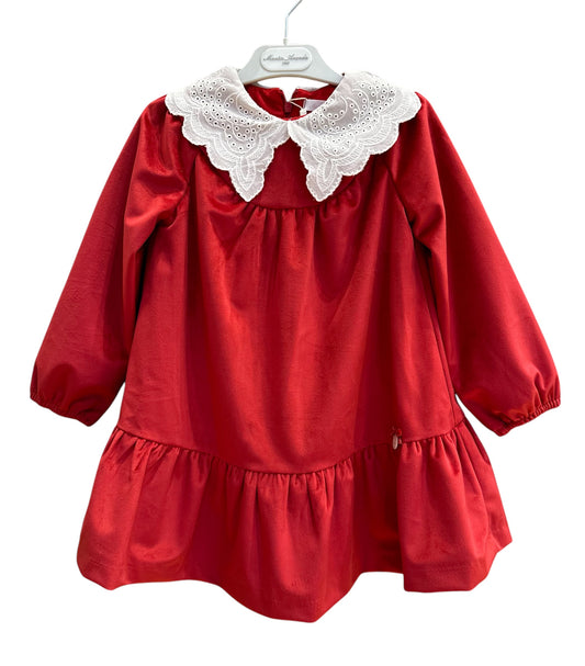 Vestido Velvet Rojo Manga Larga Cuello Oversize