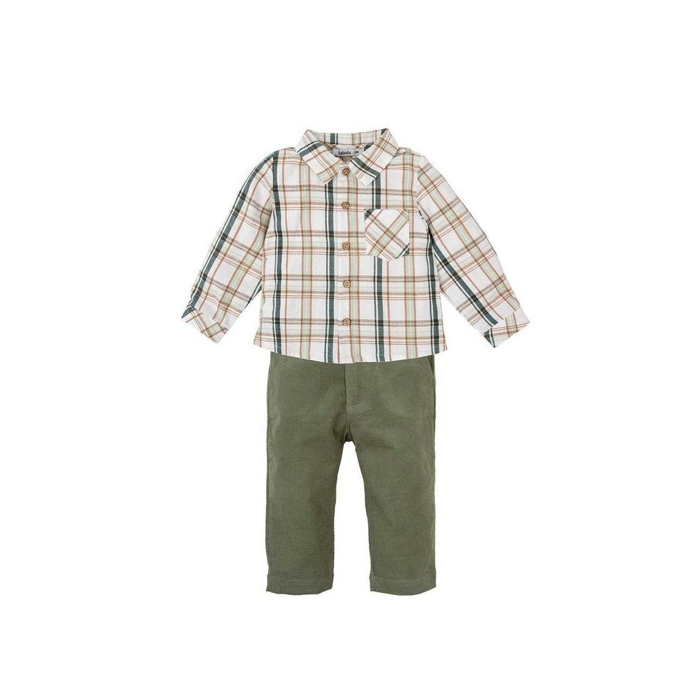 Conjunto Camisa Manga Larga de Cuadros y Pantalon Verde Olivo