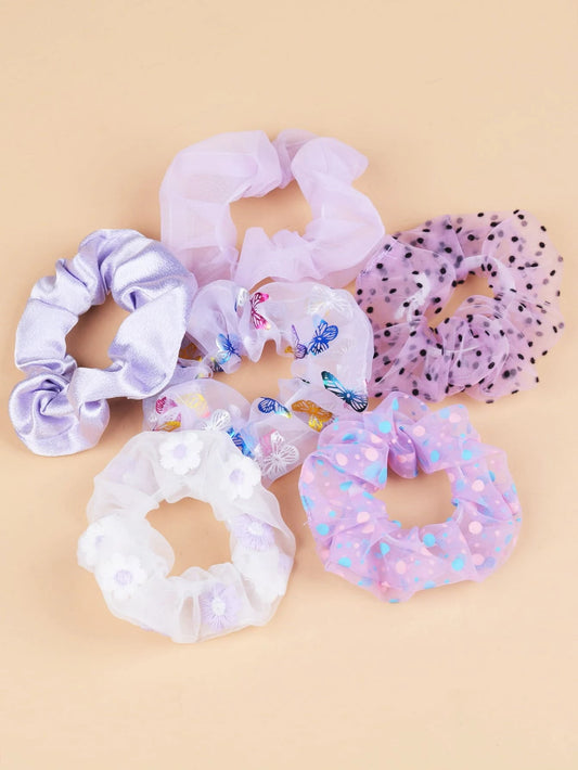 Scrunchie Organza Lila con Lunares Multicolores